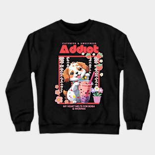 Sippin' Sweetness: Boba Bliss, Doggy Hugs, and Kawaii Love Crewneck Sweatshirt